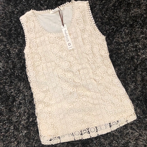 NWT - Solitaire Boho Crochet Cream Tank Size Small - Picture 2 of 3